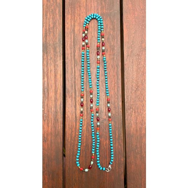 A$59.95 - MOTHER OF PEARL GLASS & TURQUOISE TIBETAN NEPALESE TRIBAL STYLE BOHO NECKLACE - HAND MADE IN NEPAL 0.2KG (1) ISLAND BUDDHA