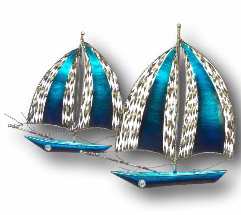 Blue Sailing Boats Navigating - Handmade Metal Art ⛵️