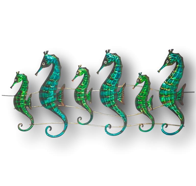 Green Seahorse Dancers Ocean Wall Art - Handmade Metal Art