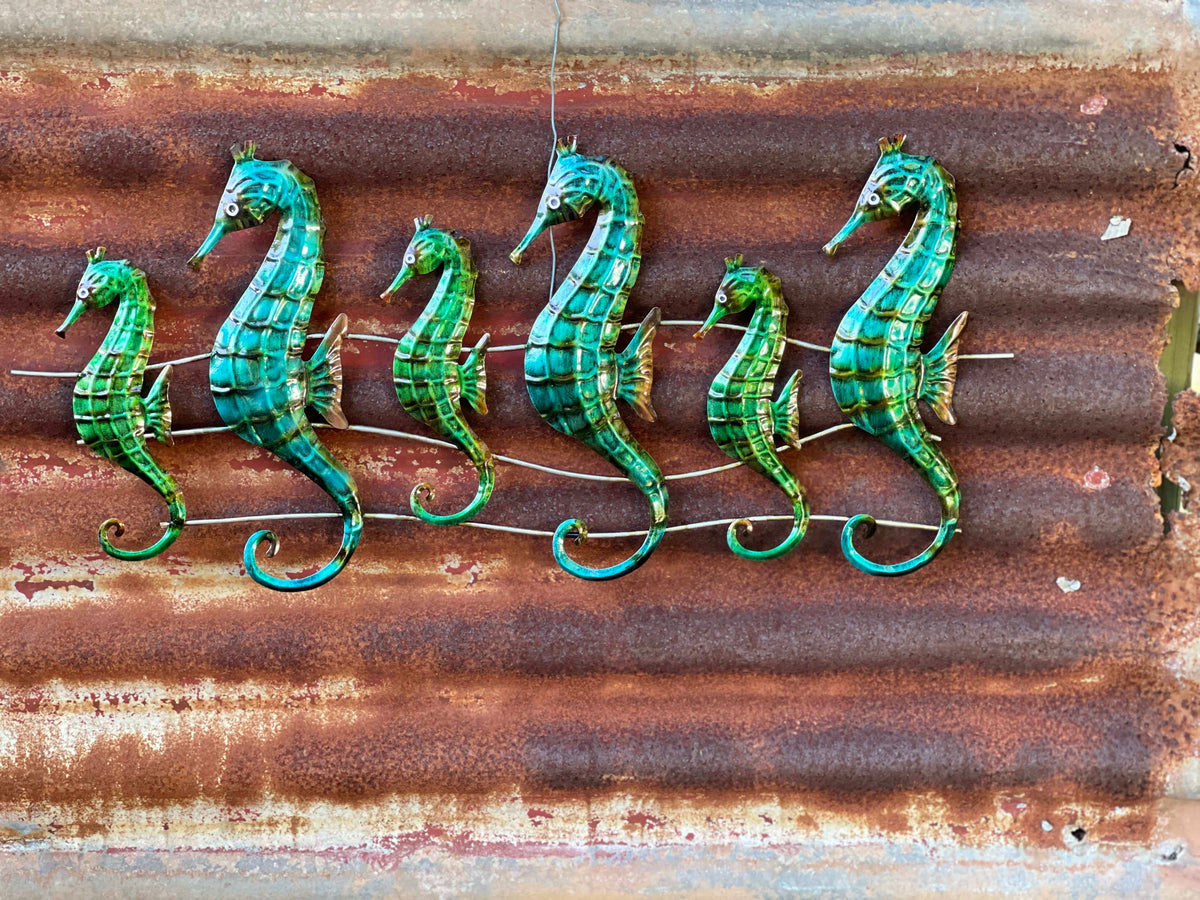 Green Seahorse Dancers Ocean Wall Art - Handmade Metal Art