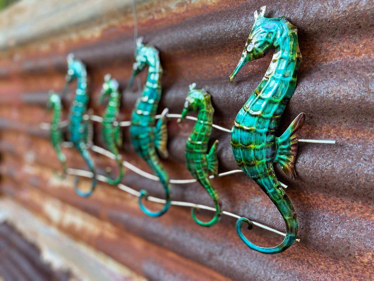 Green Seahorse Dancers Ocean Wall Art - Handmade Metal Art