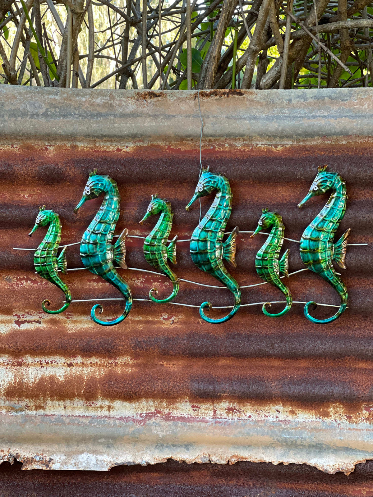 Green Seahorse Dancers Ocean Wall Art - Handmade Metal Art