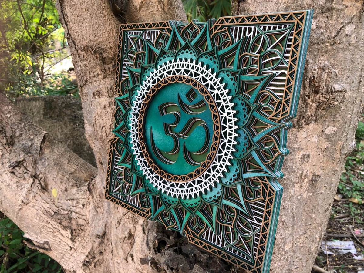 Unique Om Wall Art - Intricate Wooden Sacred Geometry Decor- Handmade In Thailand 🇹🇭