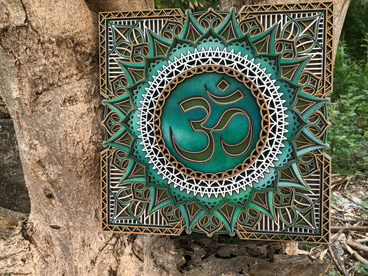 Unique Om Wall Art - Intricate Wooden Sacred Geometry Decor- Handmade In Thailand 🇹🇭