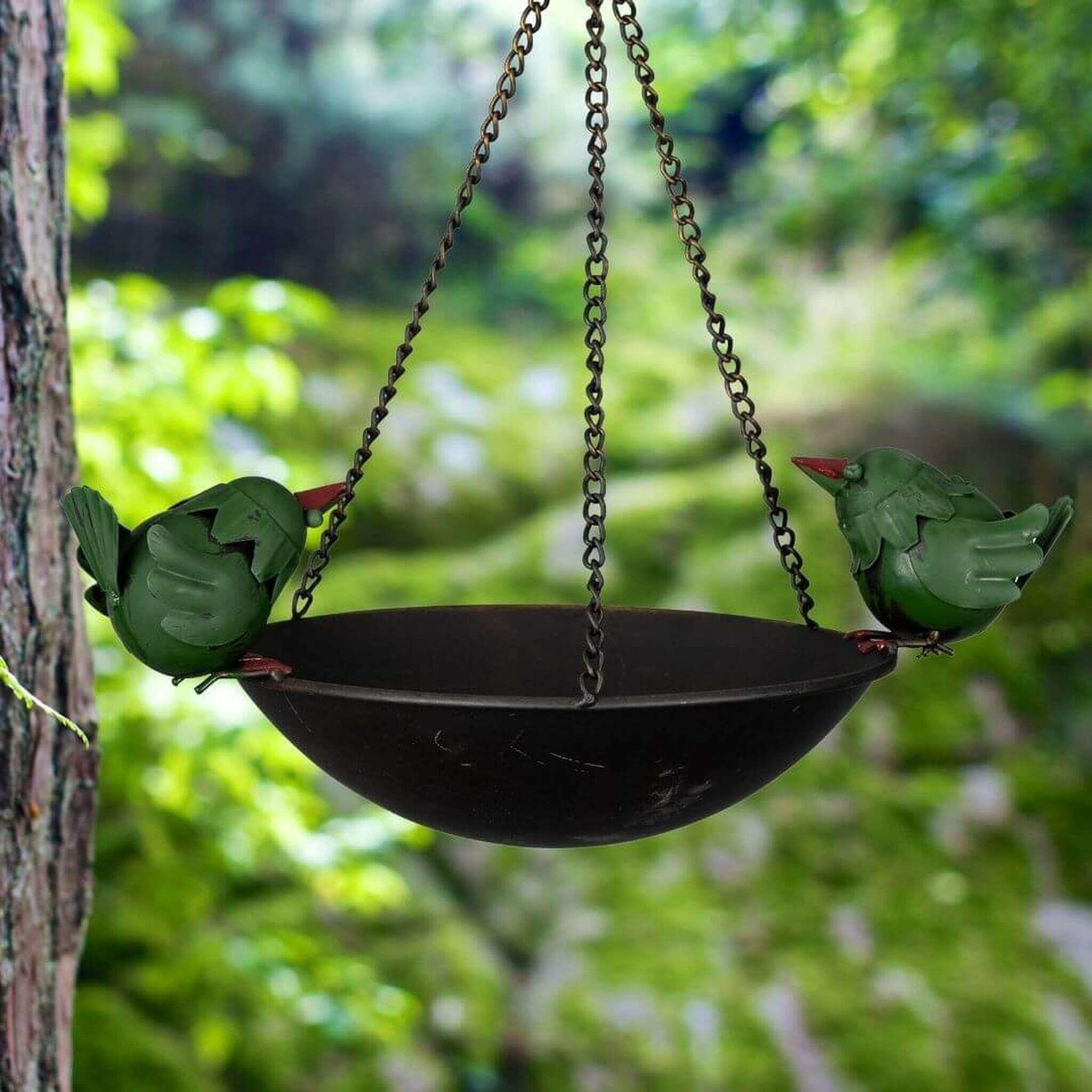 Hanging Bird Feeder With Two Ornamental Birds - Handmade Metal Art 🦜 -  Island Buddha