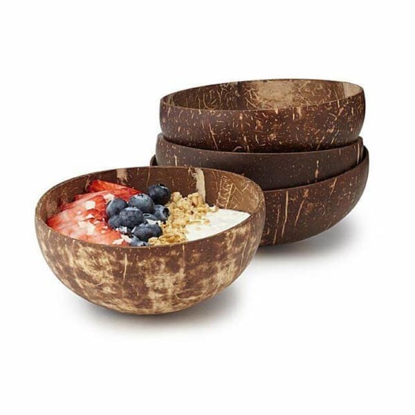A$44.95 - 4X COCONUT 🥥 BOWLS ORGANIC &amp; SUSTAINABLE (4X BOWLS &amp; SPOONS) 0.4KG (8) ISLAND BUDDHA