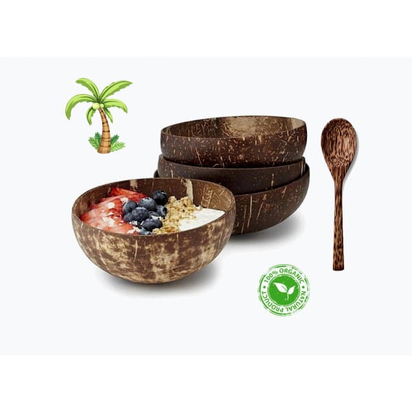 A$44.95 - 4X COCONUT 🥥 BOWLS ORGANIC &amp; SUSTAINABLE (4X BOWLS &amp; SPOONS) 0.47KG (1) ISLAND BUDDHA