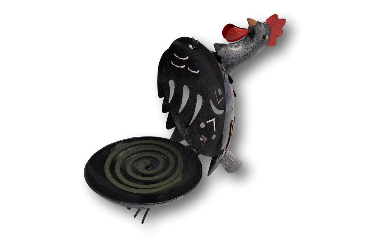 Rooster Mosquito Coil Holder In Silver - Handmade Bali Metal Art