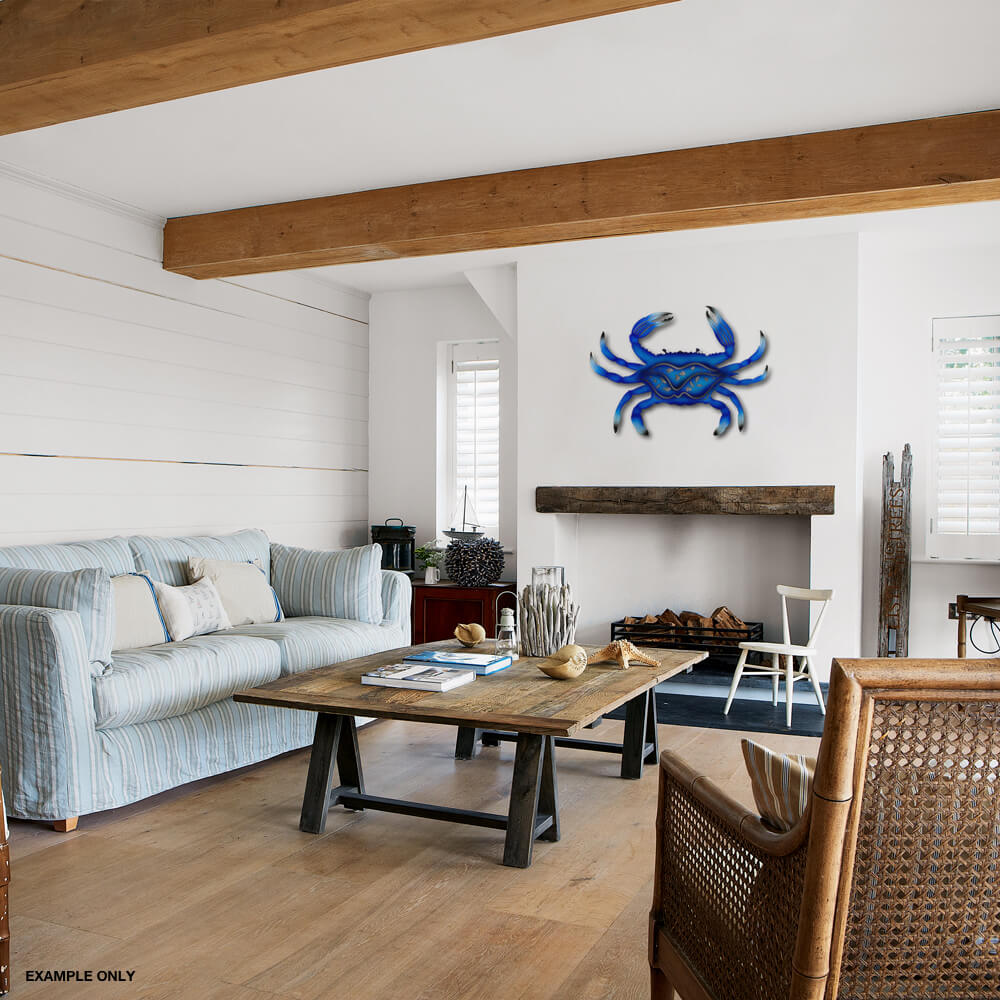 Large Blue Crab Wall Art - Laser Cut Metal Art - Nautical Ocean Decor 81cm