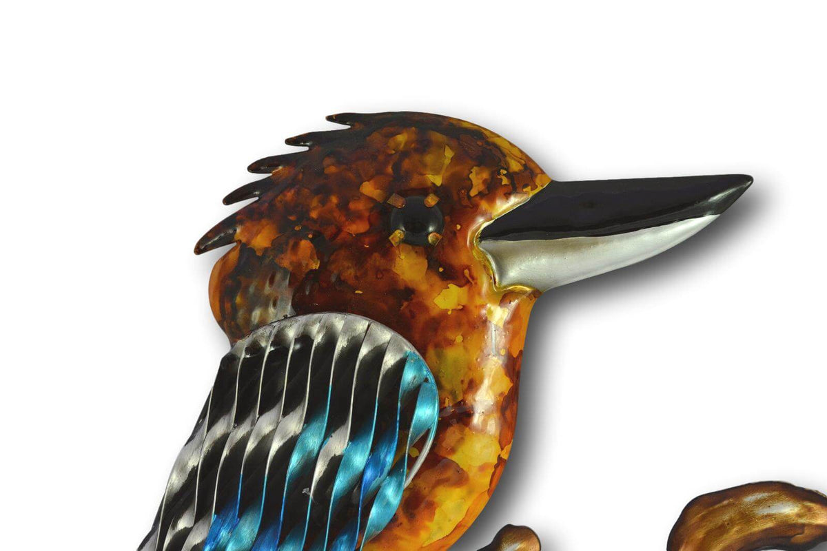 TWO COLOURFUL KOOKABURRAS BIRD WALL ART - HANDMADE METAL ART + SINGING BOWLS AND MEDITATION