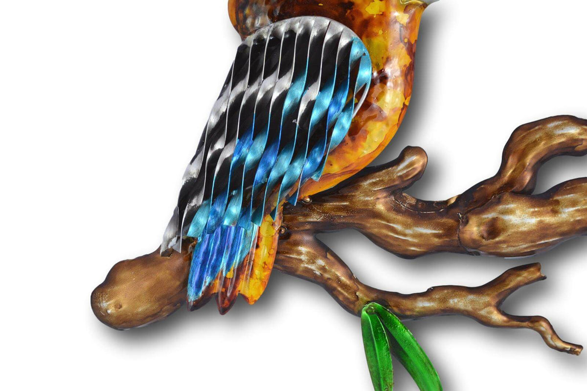 TWO COLOURFUL KOOKABURRAS BIRD WALL ART - HANDMADE METAL ART + SINGING BOWLS AND MEDITATION