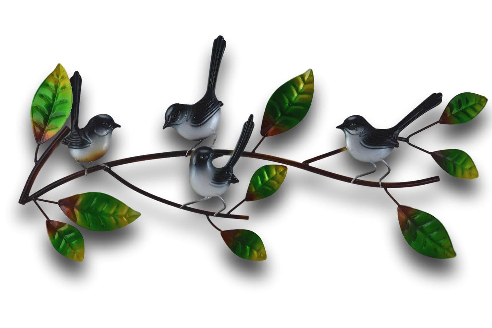 WILLIE WAGTAILS ON A BRANCH WALL ART - HANDMADE METAL ART + SINGING BOWLS AND MEDITATION