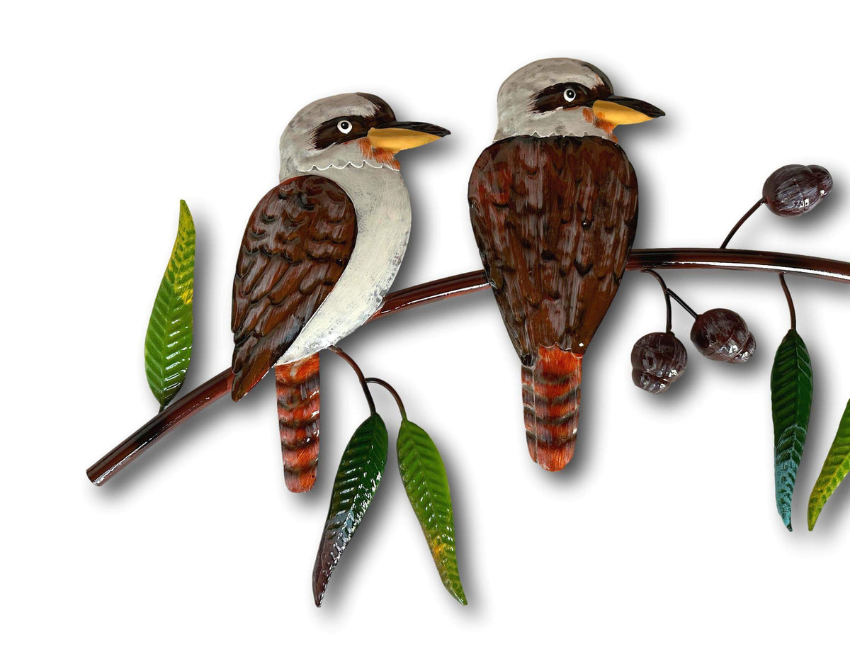 Three Kookaburra&#39;s On A Gumtree Branch Wall Art - Handmade Metal Art