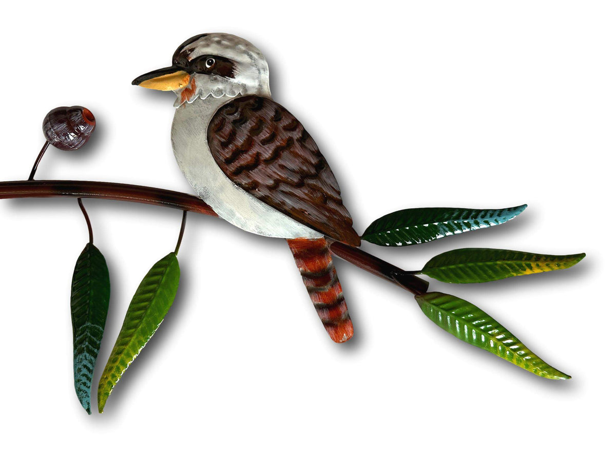 Three Kookaburra&#39;s On A Gumtree Branch Wall Art - Handmade Metal Art