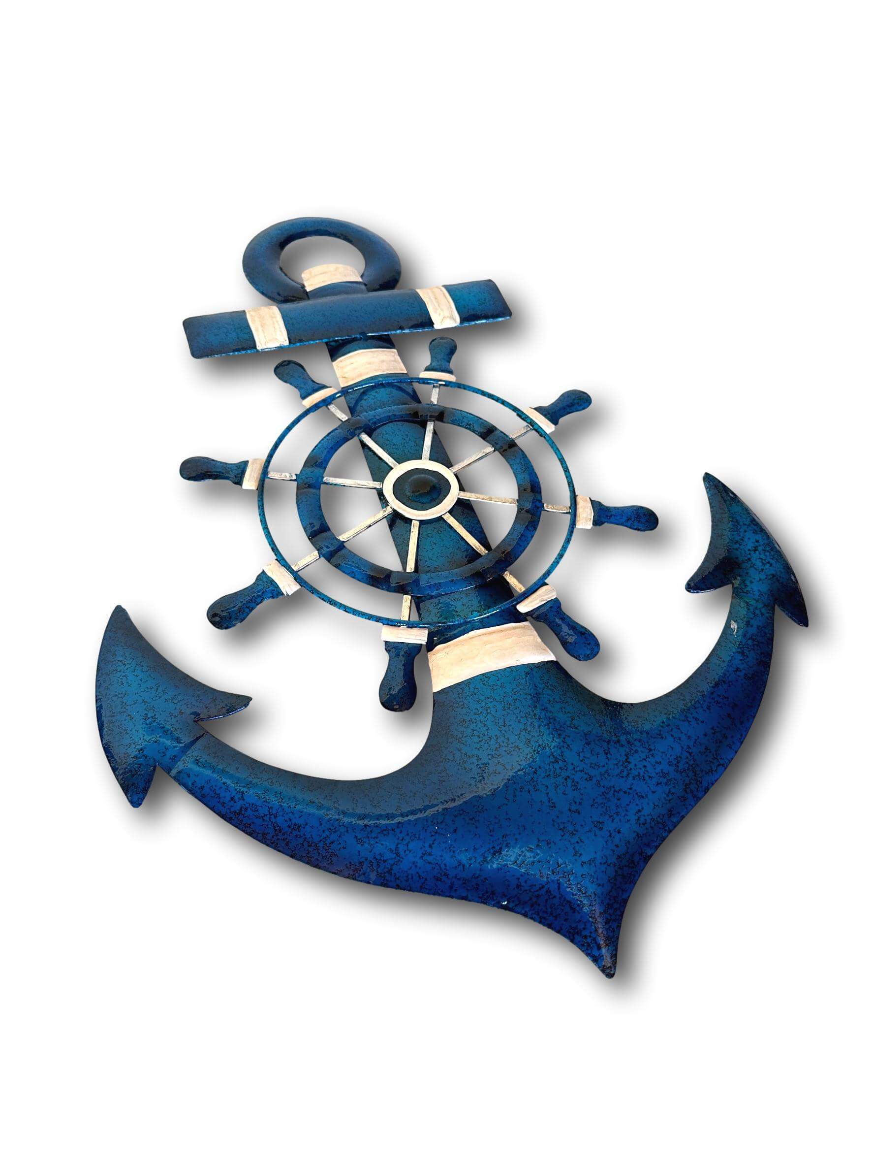 Nautical Ships Anchor & Helm Wall Art - Handmade Metal Art