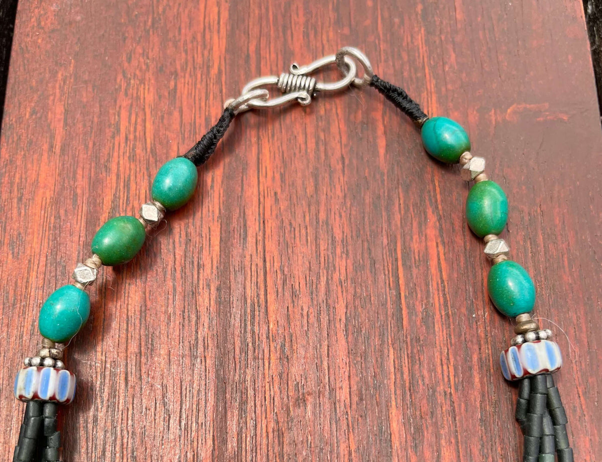 NEPALESE BRASS TURQUOISE GEMS JADE &amp; COCONUT TIBETAN NEPALESE TRIBAL STYLE DRAGON BOHO NECKLACE - HANDMADE IN NEPAL + SINGING BOWLS AND 