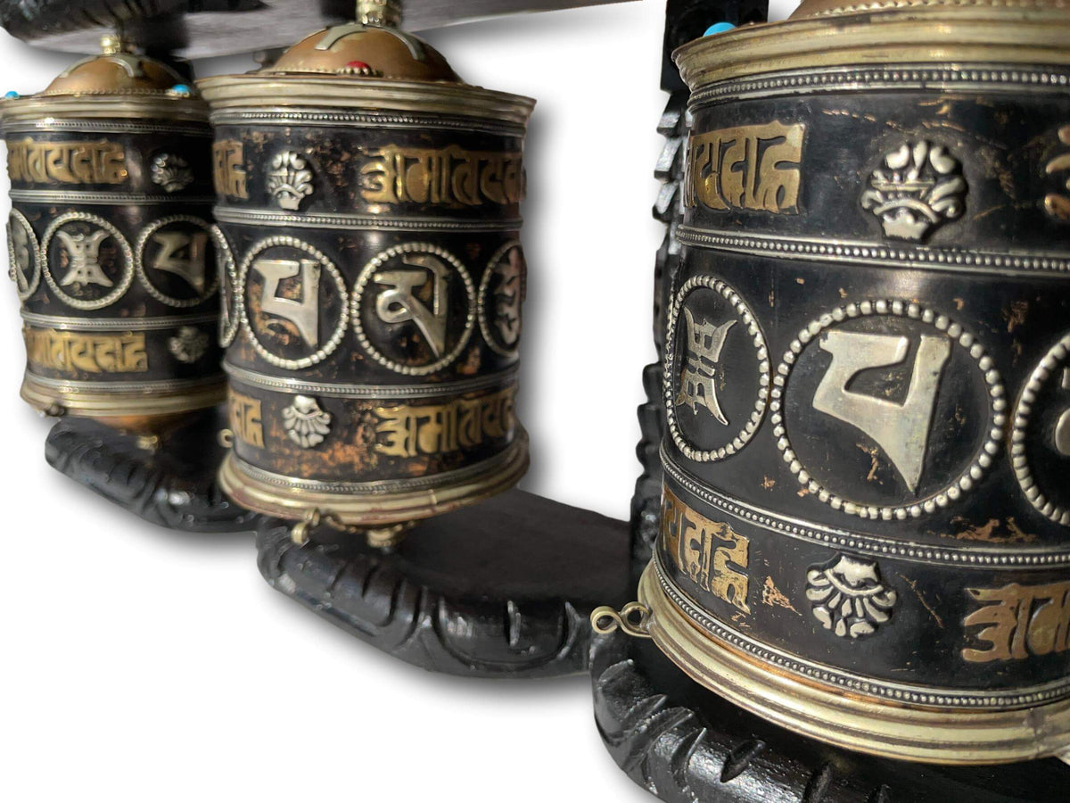 BUDDHIST PRAYER WHEEL WITH MANTRA THREE WHEEL SET - HANDMADE IN NEPAL 🇳🇵 + SINGING BOWLS AND MEDITATION