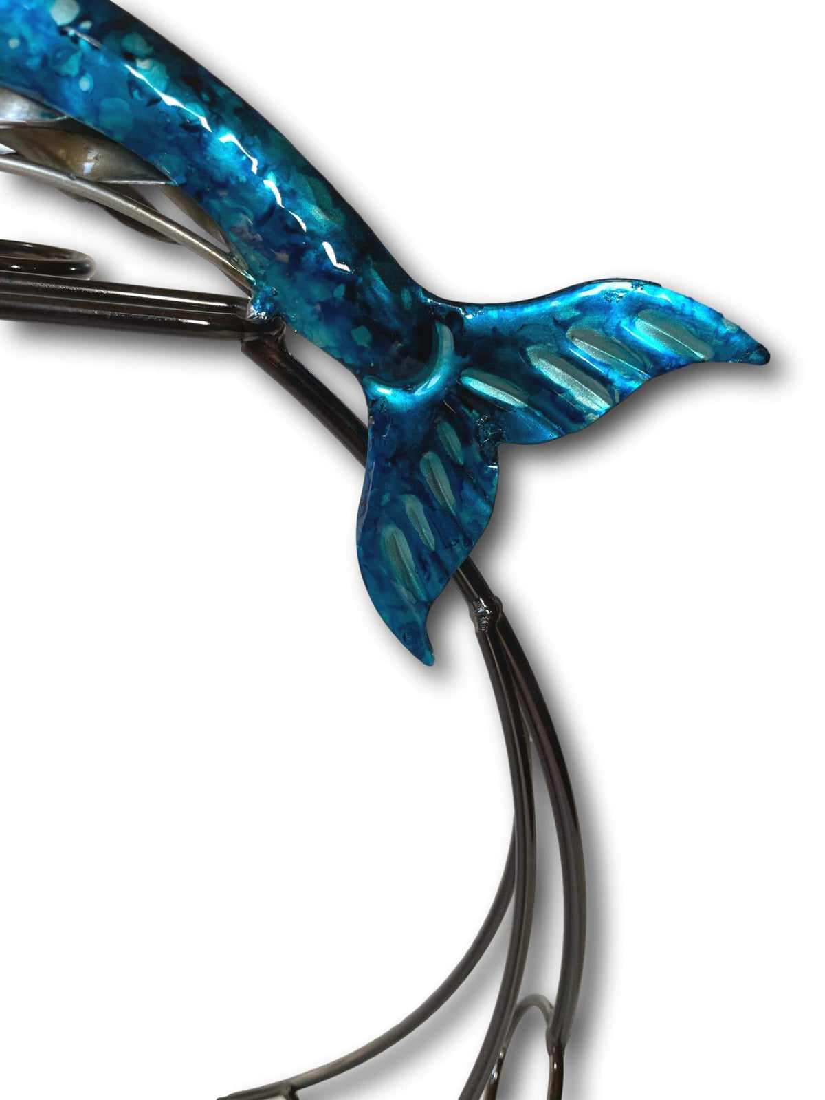 VIBRANT BLUE DOLPHIN WINE RACK - HANDMADE METAL ART + SINGING BOWLS AND MEDITATION