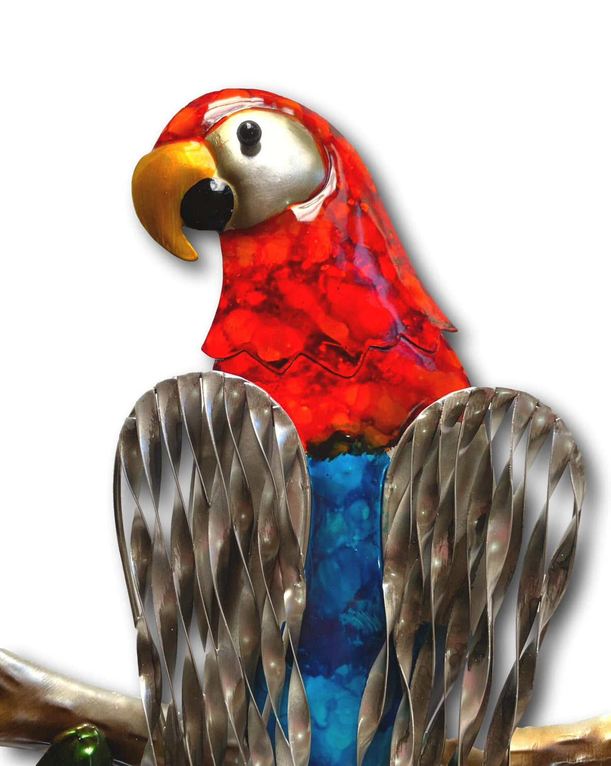 TWO COLOURFUL MACAW PARROTS WALL ART SET - HANDMADE METAL ART + SINGING BOWLS AND MEDITATION
