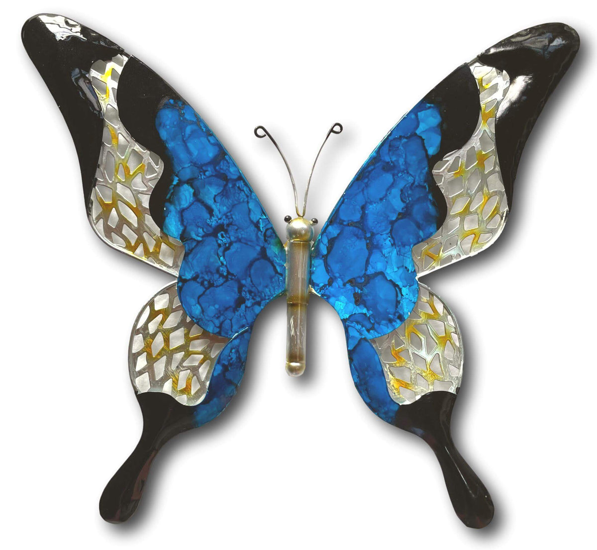 TWO COLOURFUL BUTTERFLY’S WALL ART SET - HANDMADE METAL ART + SINGING BOWLS AND MEDITATION