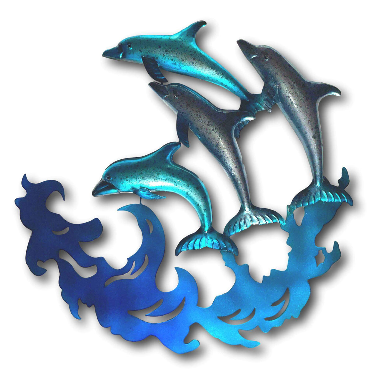 Blue Dolphins Jumping From The Waves Wall Art - Laser Cut Handmade Metal Art 🐬