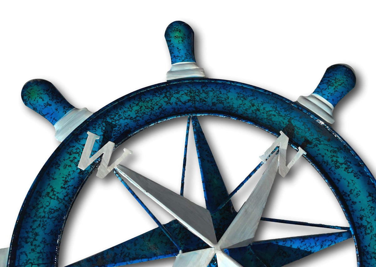 NAUTICAL SHIPS HELM WHEEL WALL ART - HANDMADE METAL ART + SINGING BOWLS AND MEDITATION