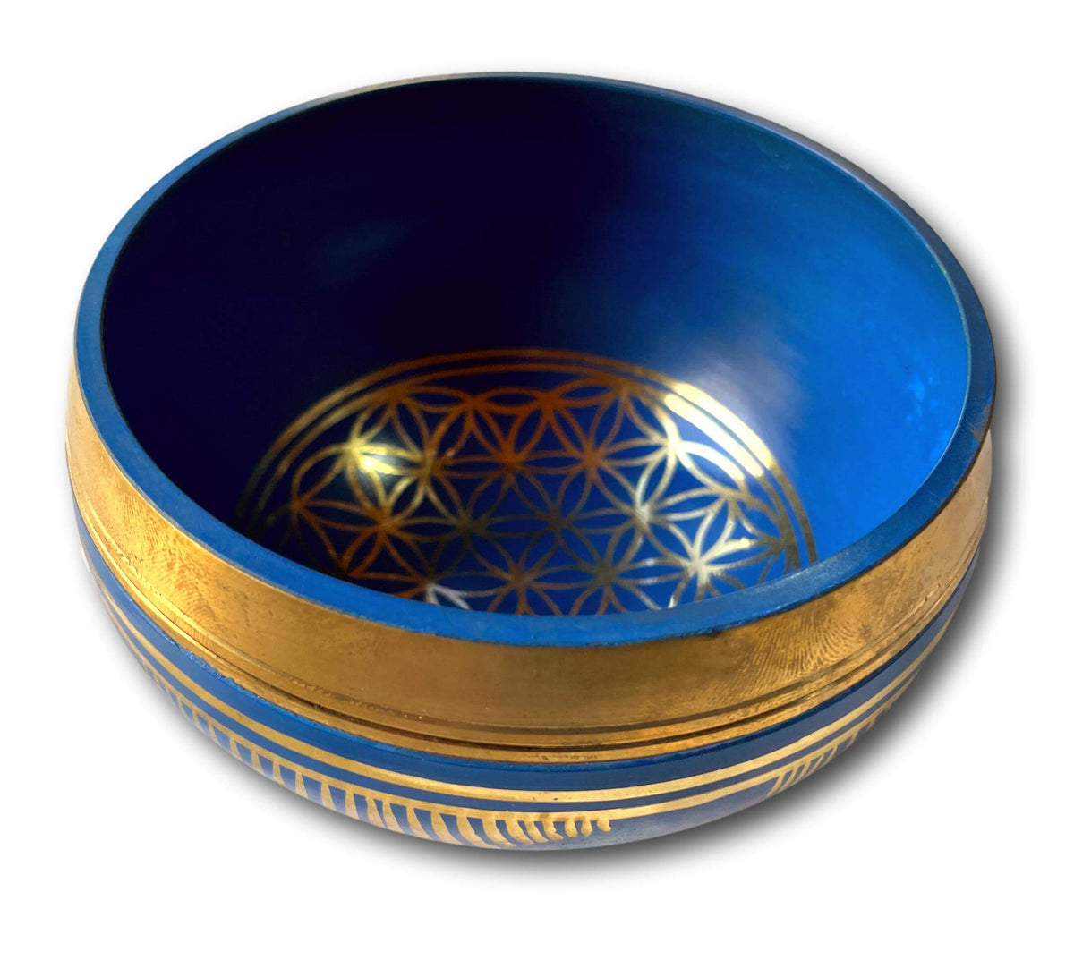 BLUE FLOWER OF LIFE GENUINE NEPALESE SINGING BOWL - MADE IN NEPAL (B4 NOTE CROWN CHAKRA) + SINGING BOWLS AND MEDITATION