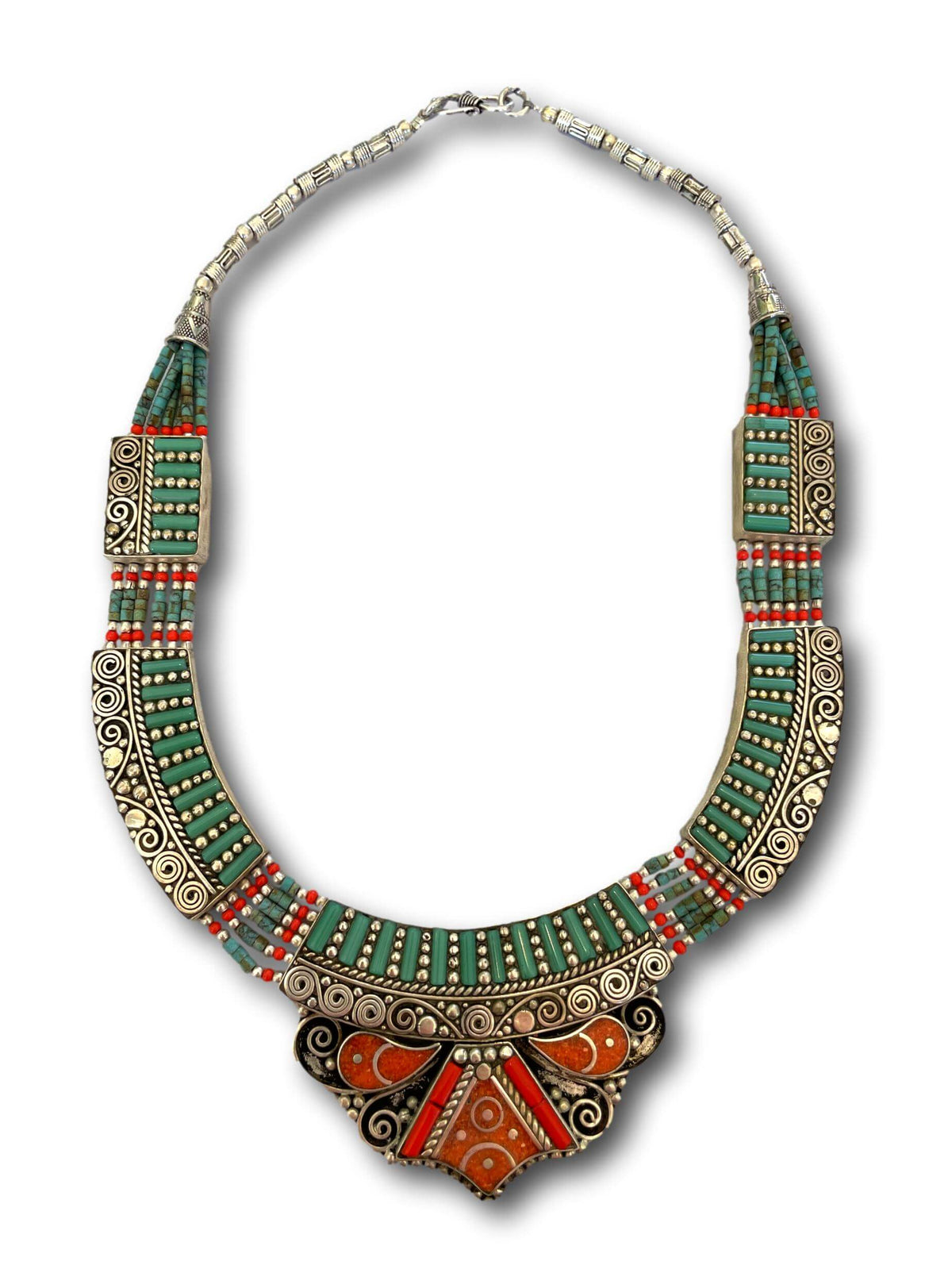 Nepalese Stone, Turquoise &amp; Gems Tibetan Nepalese Tribal Style Boho Necklace - Handmade &amp; Crafted