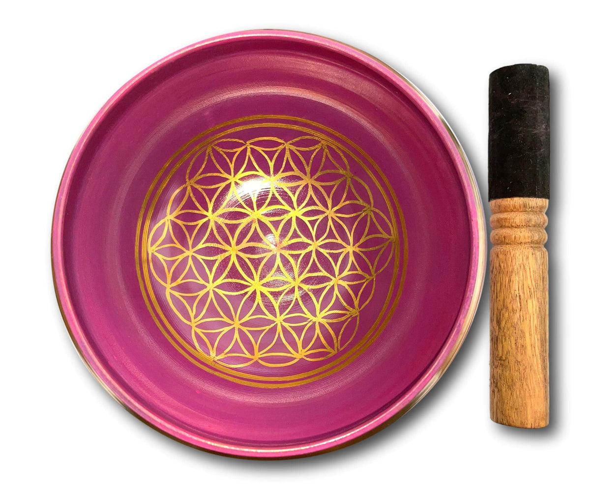 Flower Of Life Pink Genuine Nepalese Singing Bowl - Made In Nepal (F4 Heart ❤️ Chakra) 🕉
