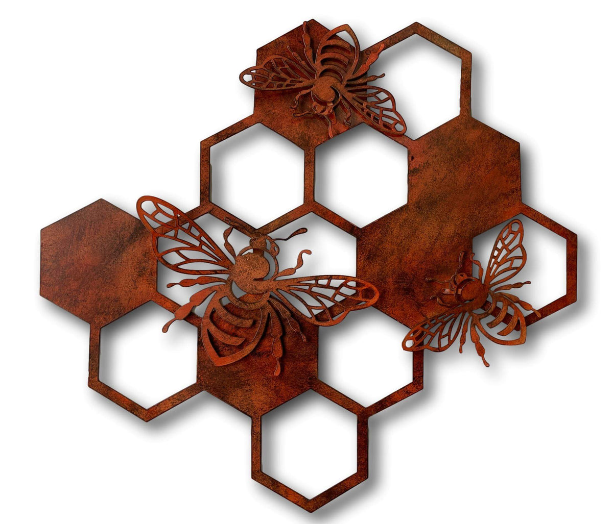 Rustic Bee &amp; Honeycomb Wall Art - Laser Cut Metal Art