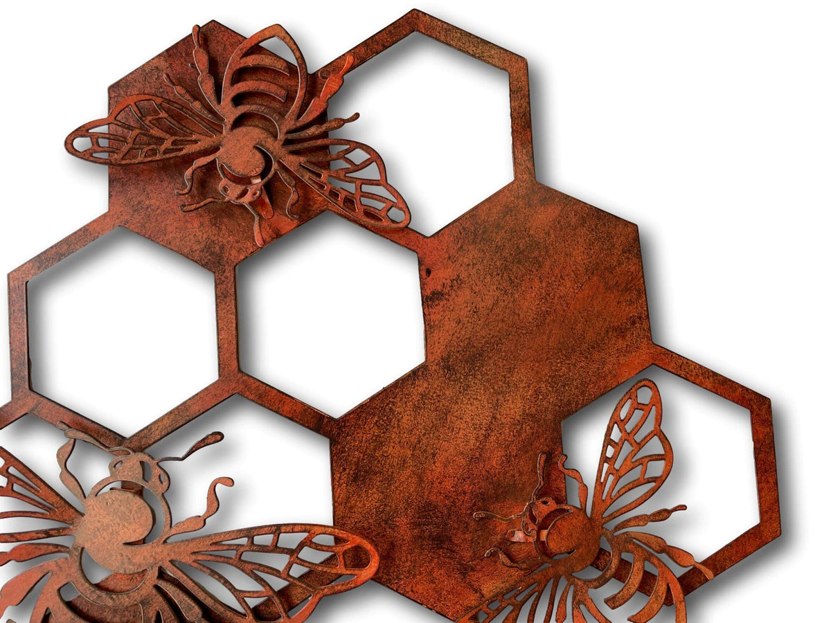 Rustic Bee &amp; Honeycomb Wall Art - Laser Cut Metal Art