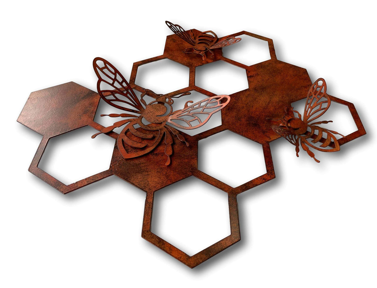 Rustic Bee &amp; Honeycomb Wall Art - Laser Cut Metal Art