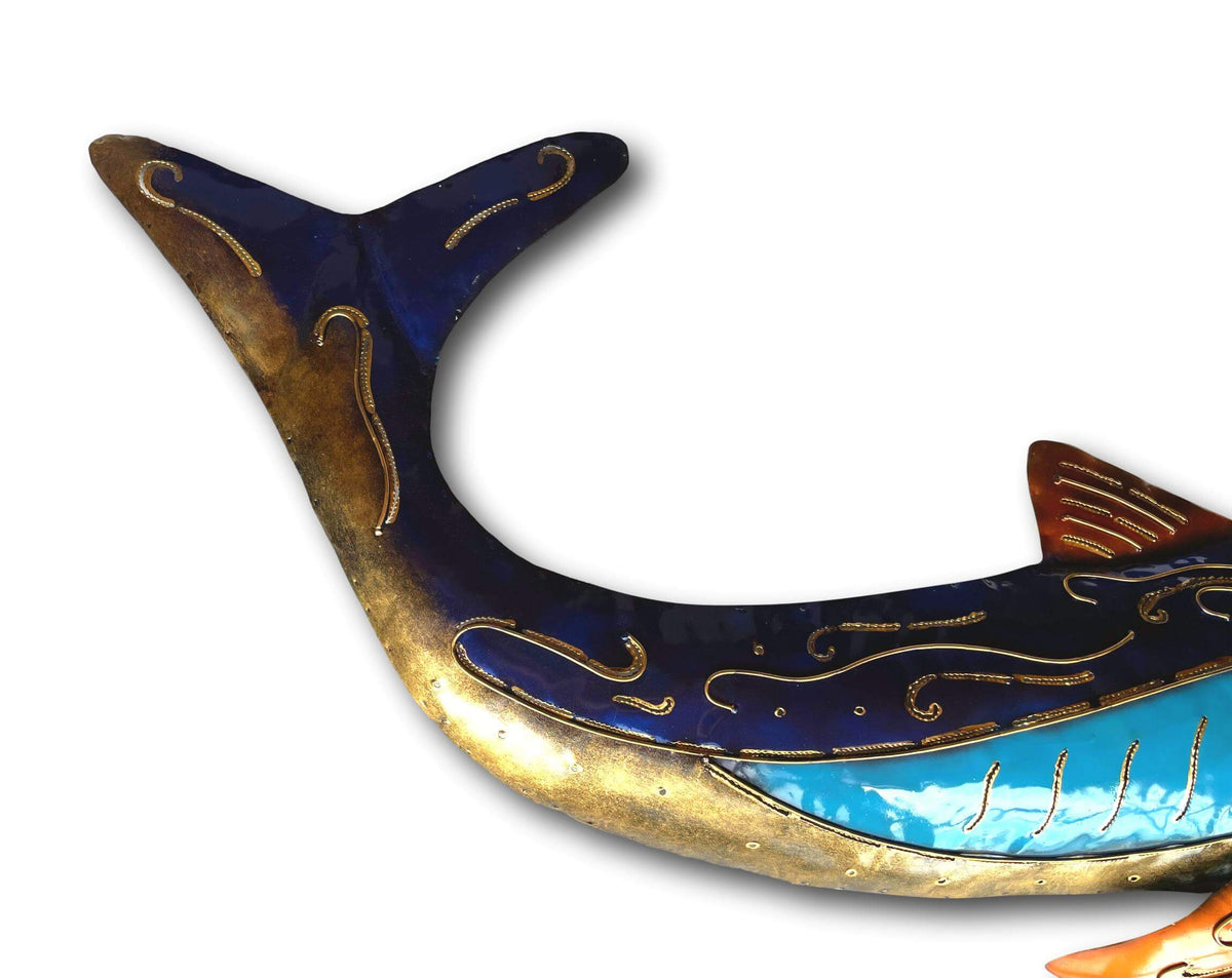 Large Colourful Dolphin - Handmade Bali Metal Wall Art 85x38cm