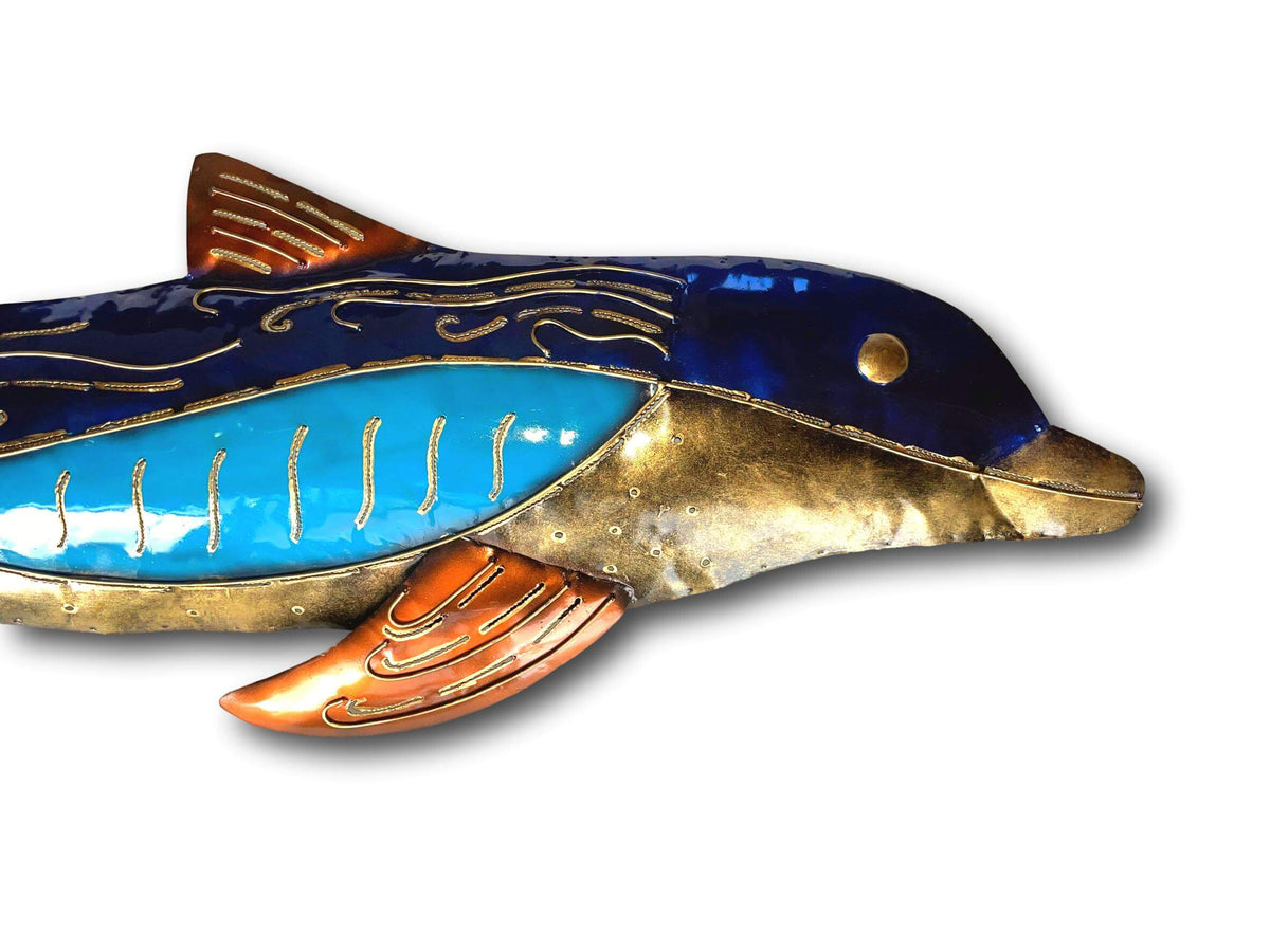 Large Colourful Dolphin - Handmade Bali Metal Wall Art 85x38cm