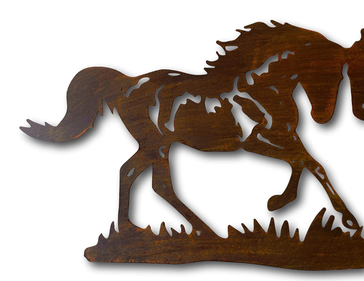 Playful Mustangs, Two Horses Wall Art - Laser Cut Metal Art 75cm X 32cm
