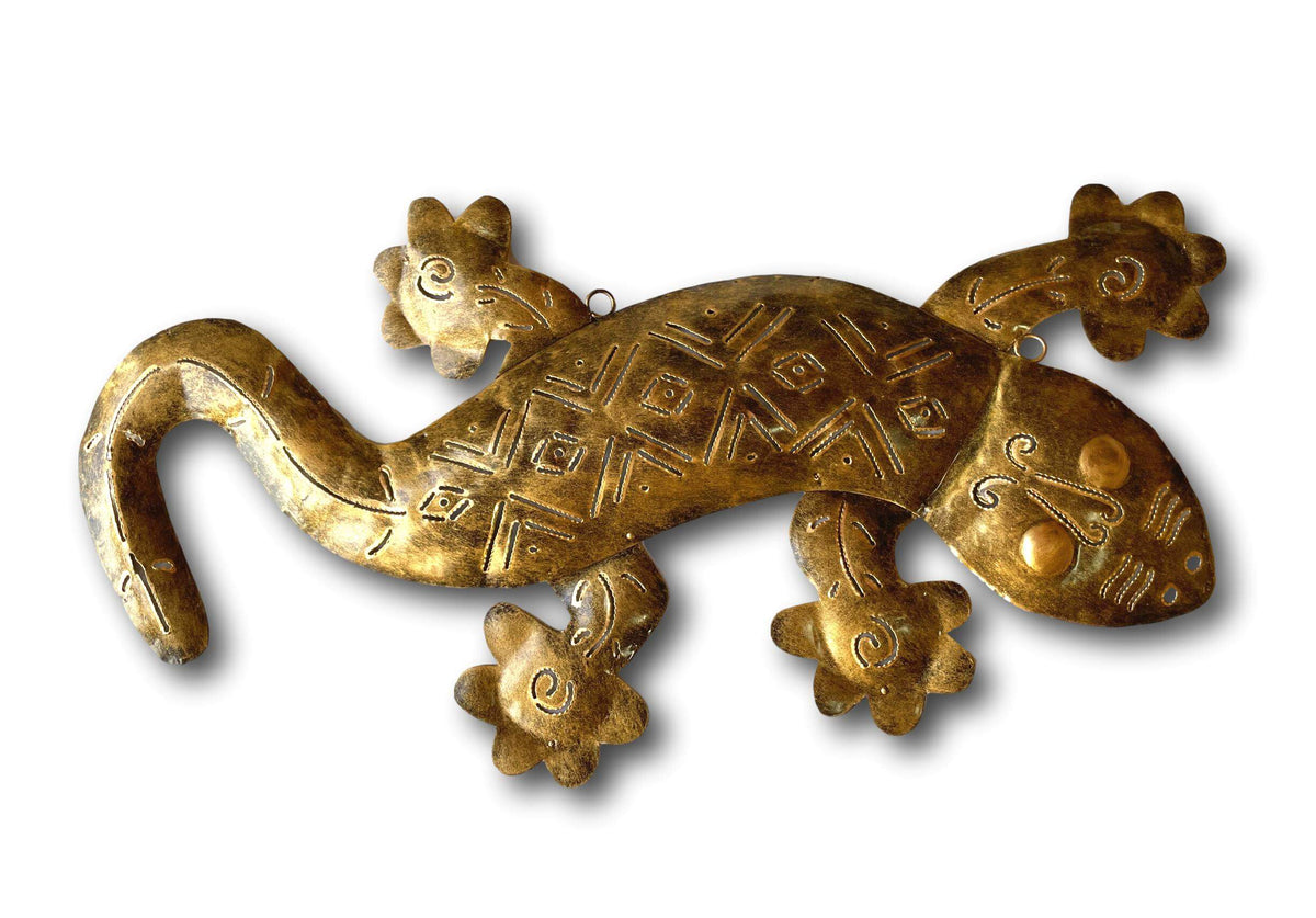 Bronze or Copper Gecko Wall Art - Handmade Bali Metal Art