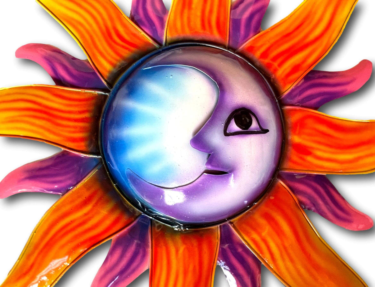 Sun &amp; Moon Yin Yang Colourful Wall Art - Handmade Bali Metal Art