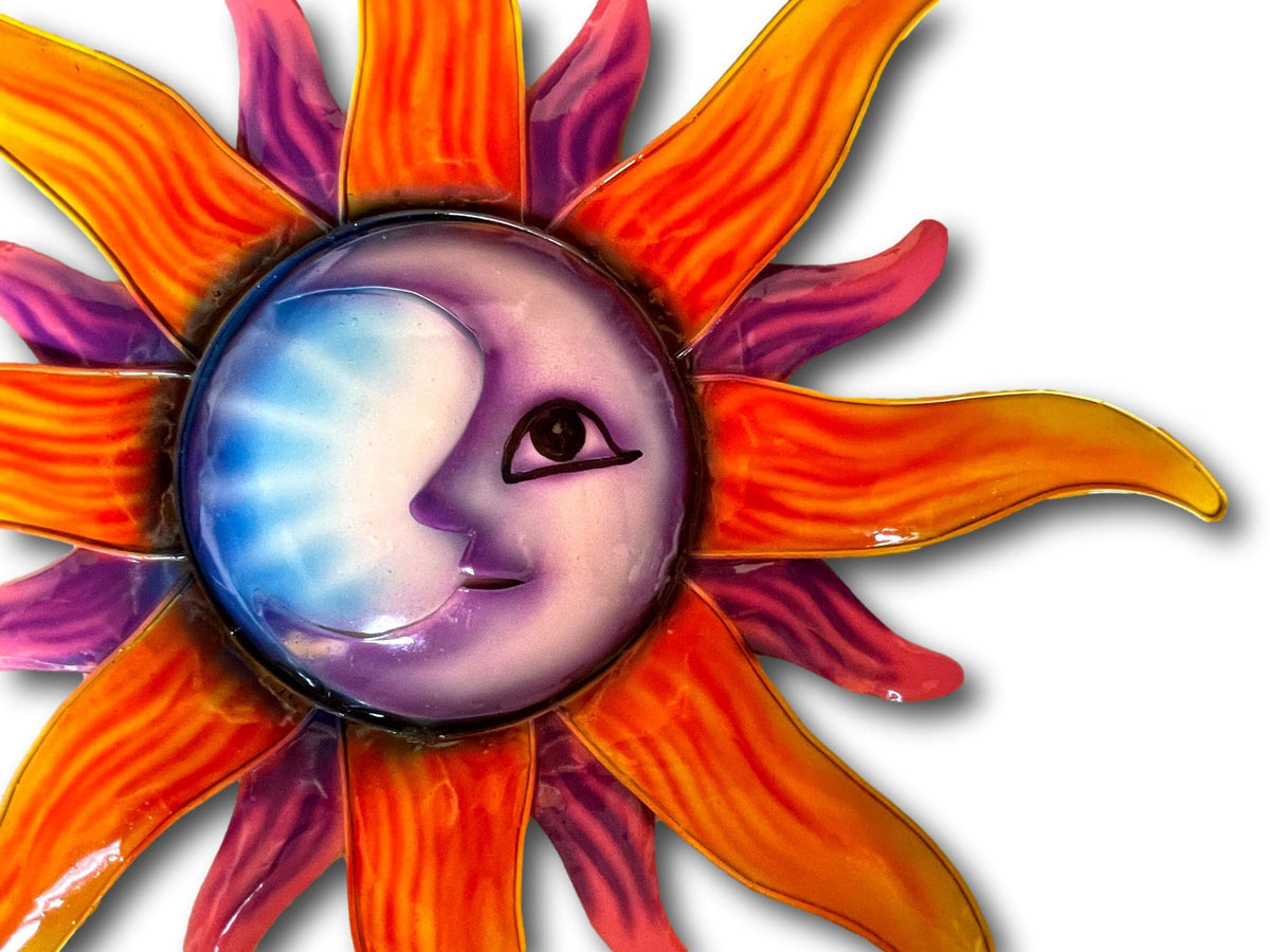 Sun &amp; Moon Yin Yang Colourful Wall Art - Handmade Bali Metal Art