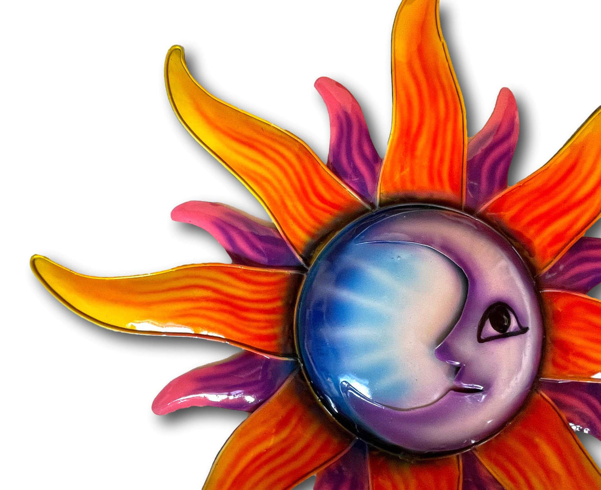 Sun &amp; Moon Yin Yang Colourful Wall Art - Handmade Bali Metal Art