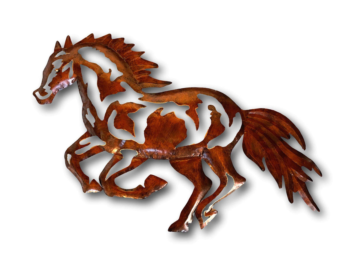 Wild Galloping Mustang Horse Wall Art - Handmade Bali Metal Art