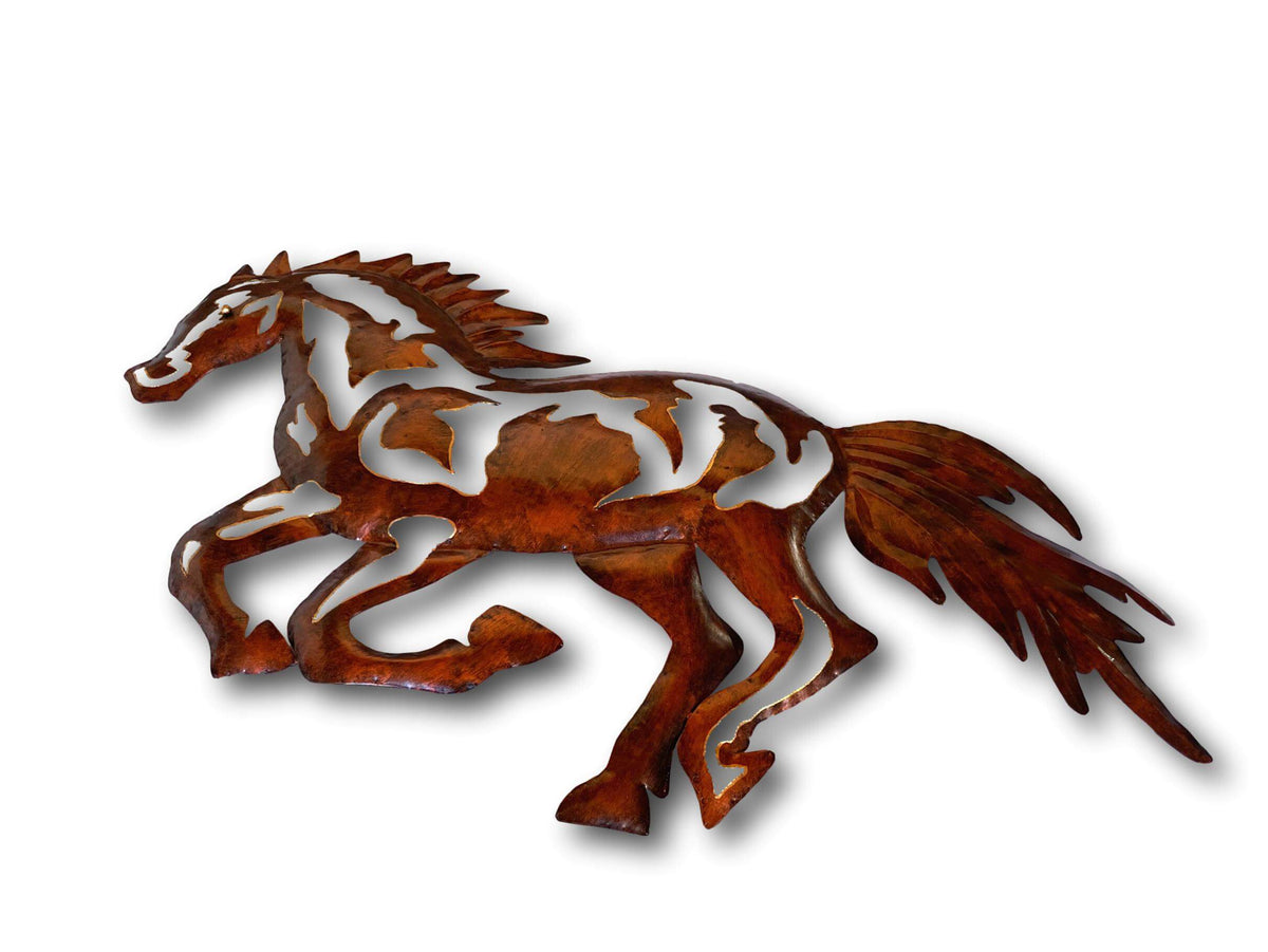 Wild Galloping Mustang Horse Wall Art - Handmade Bali Metal Art