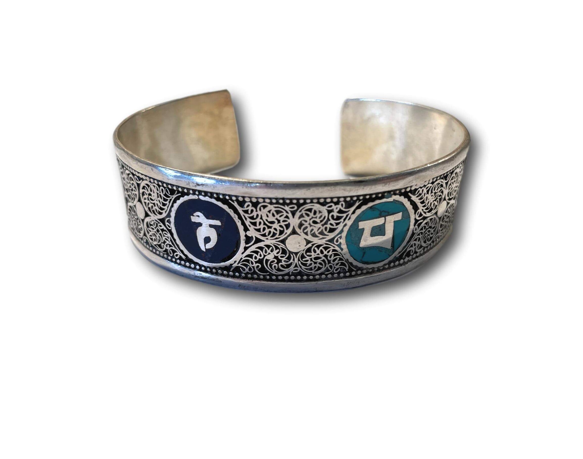 Silver Om Mani Padme Hum Nepalese Tibetan Buddhist Hindu Bracelet