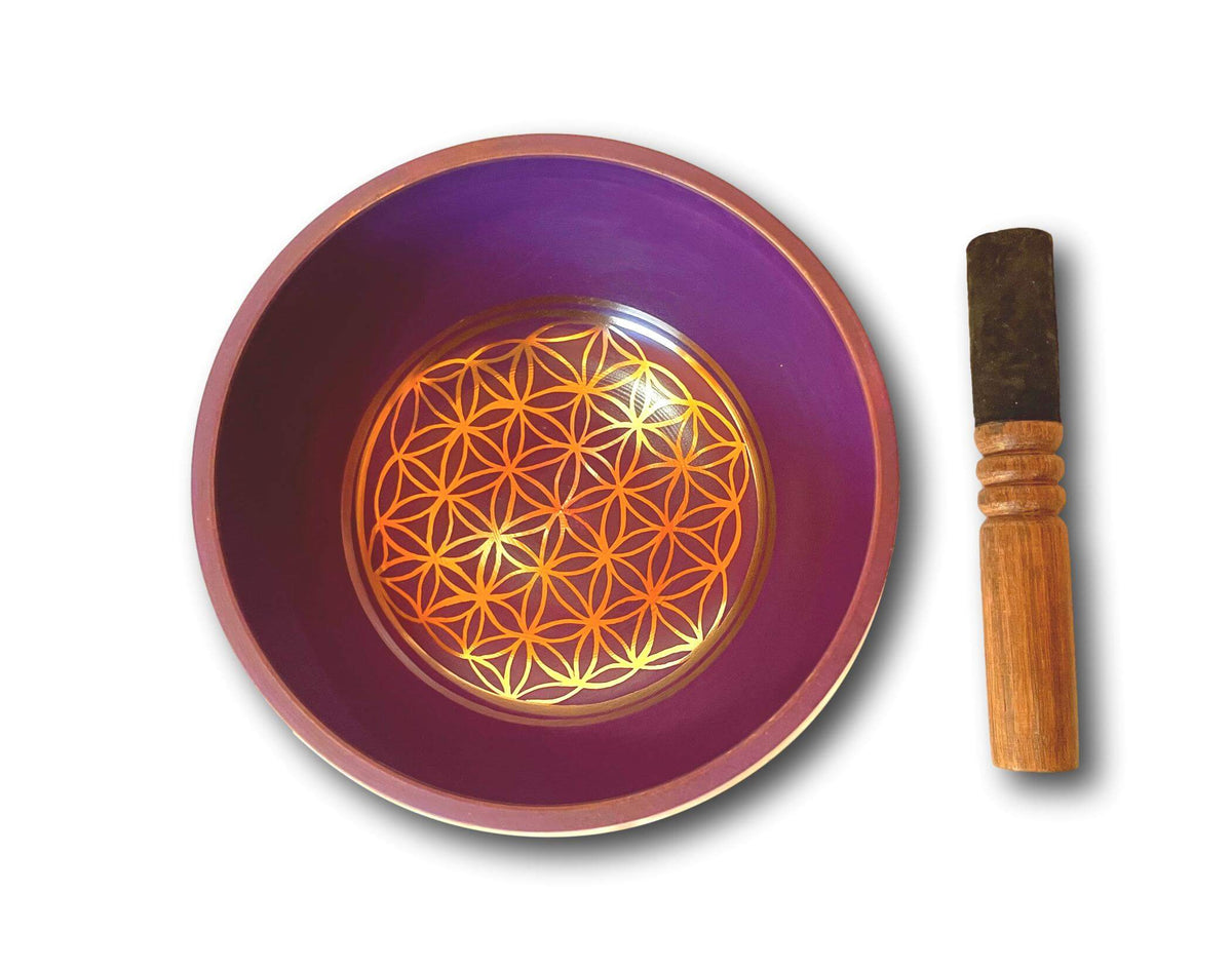 Purple Flower Of Life Genuine Nepalese Singing Bowl - Made In Nepal (F4 Note Heart ❤️ Chakra) 1.24Kg