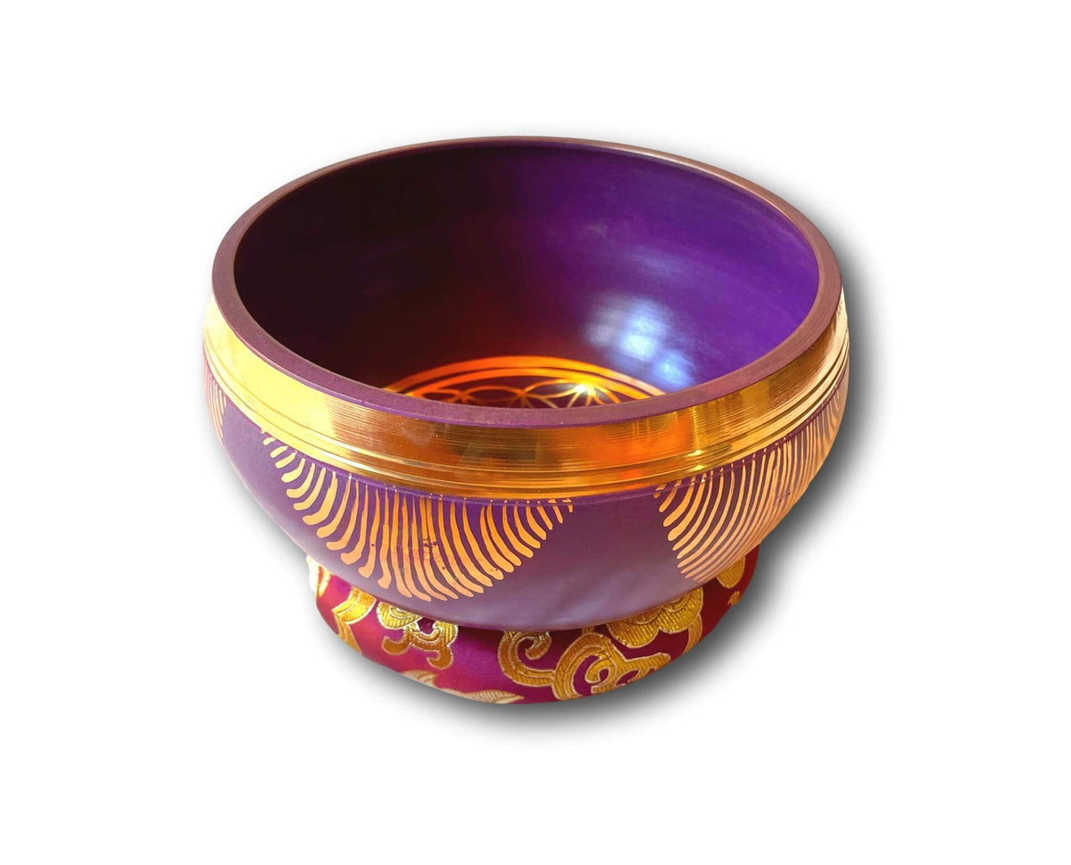 Purple Flower Of Life Genuine Nepalese Singing Bowl - Made In Nepal (F4 Note Heart ❤️ Chakra) 1.24Kg