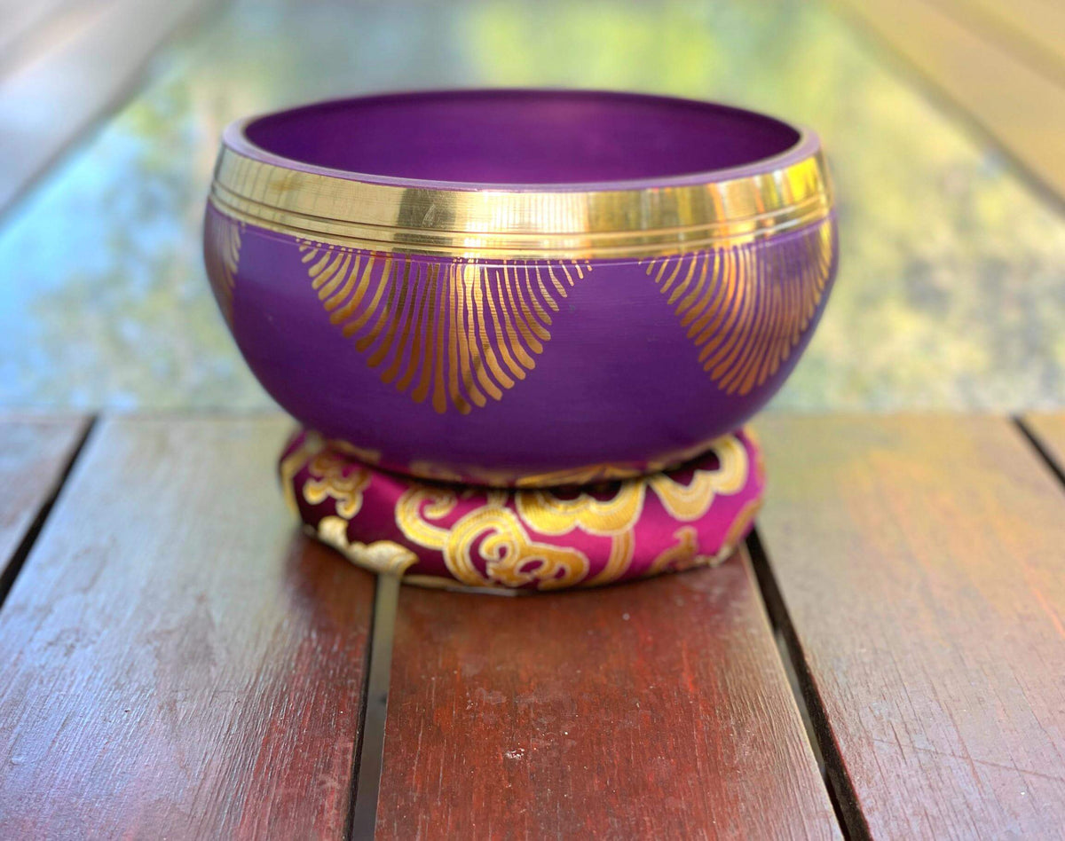 Purple Flower Of Life Genuine Nepalese Singing Bowl - Made In Nepal (F4 Note Heart ❤️ Chakra) 1.24Kg