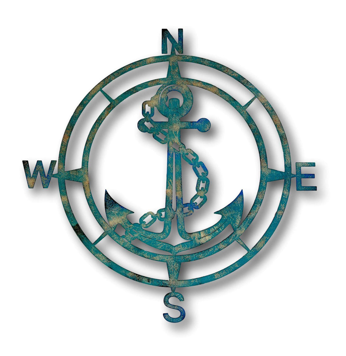 Large Nautical Compass &amp; Ships Anchor Wall Art - Handmade Metal Art
