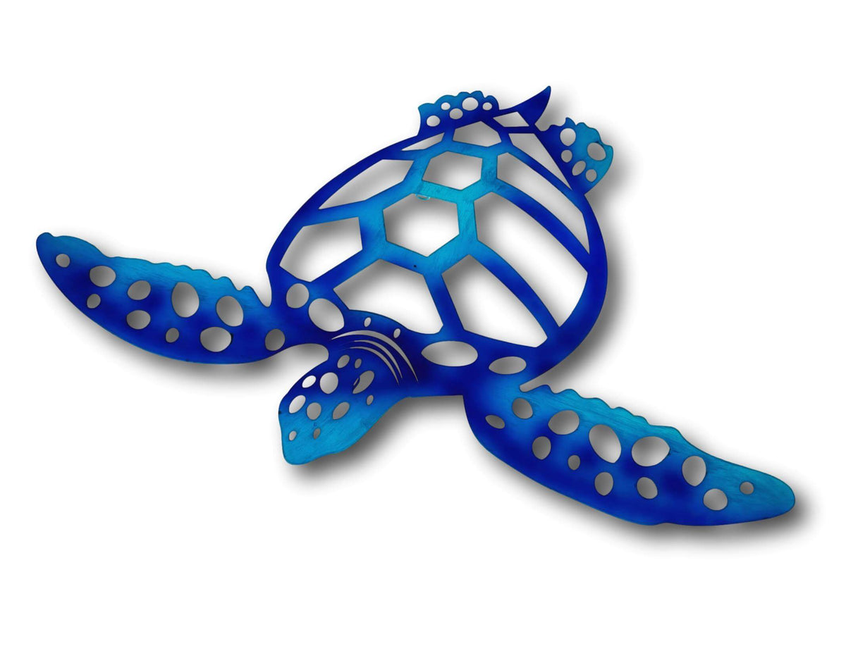 Blue Sea Turtle Wall Art - Laser Cut Metal Art - Nautical Ocean Decor