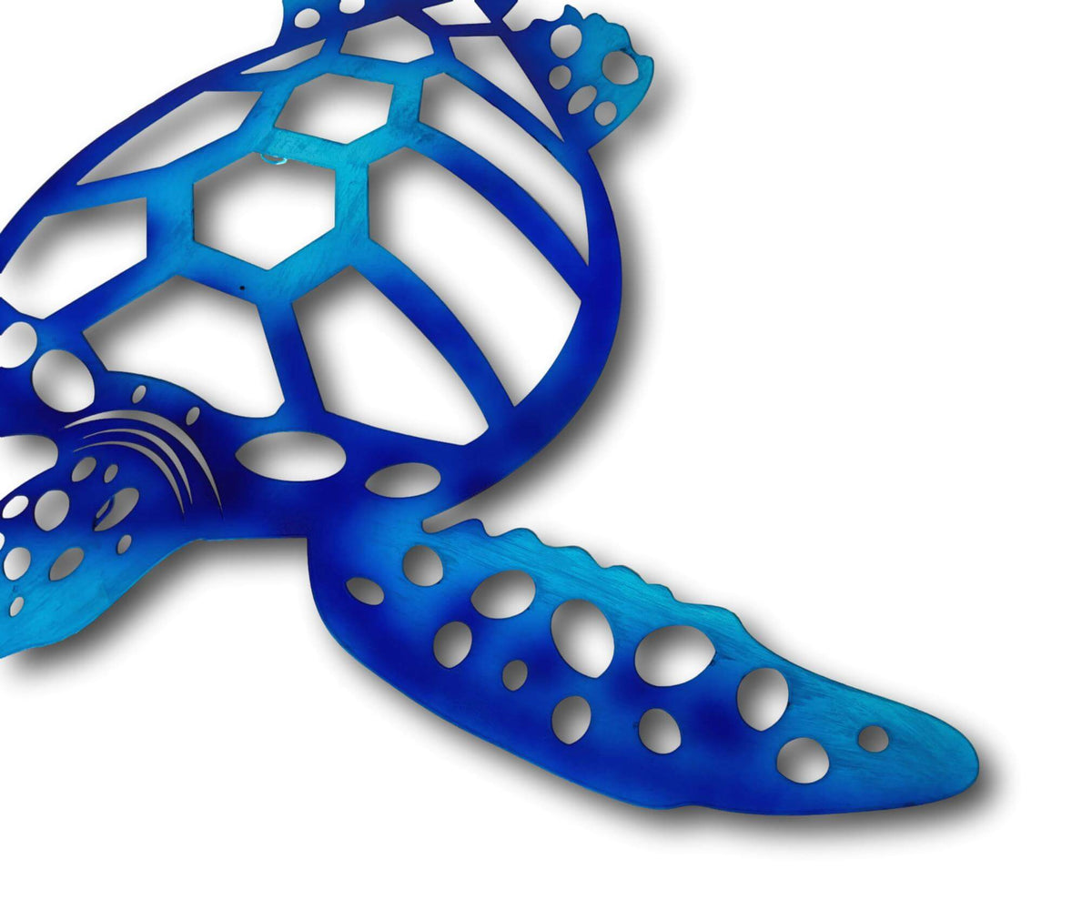 Blue Sea Turtle Wall Art - Laser Cut Metal Art - Nautical Ocean Decor