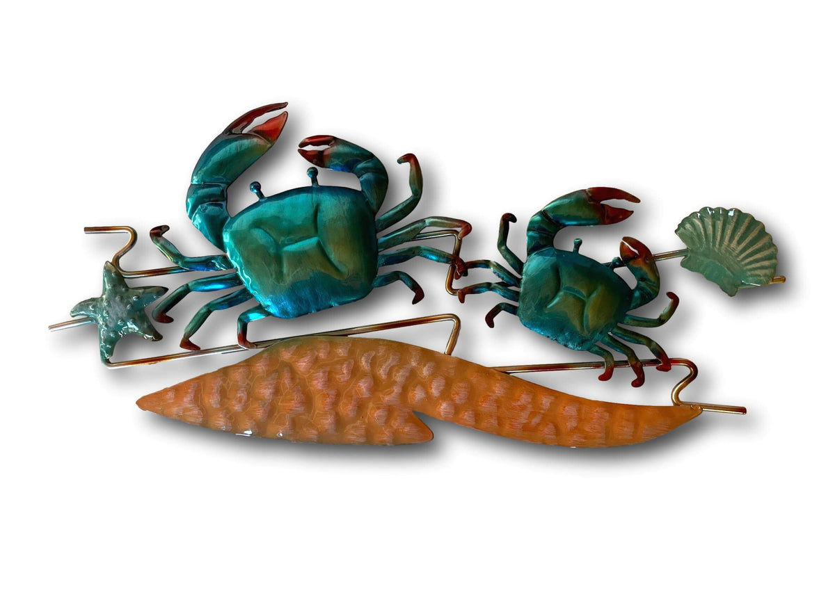 Crabtastic Crabs In The Sand Wall Art - Handmade Metal Art - Nautical Ocean Decor