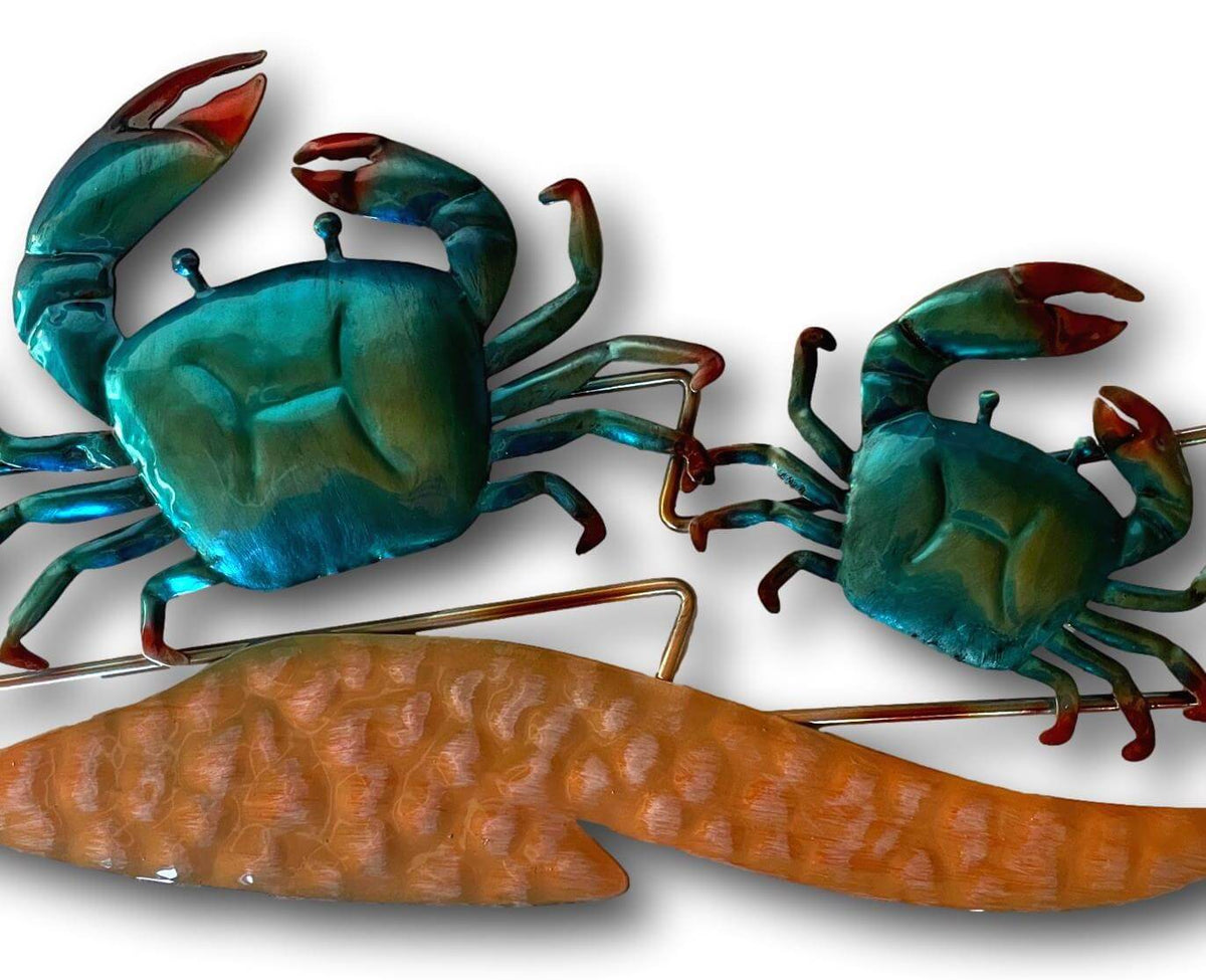 Crabtastic Crabs In The Sand Wall Art - Handmade Metal Art - Nautical Ocean Decor
